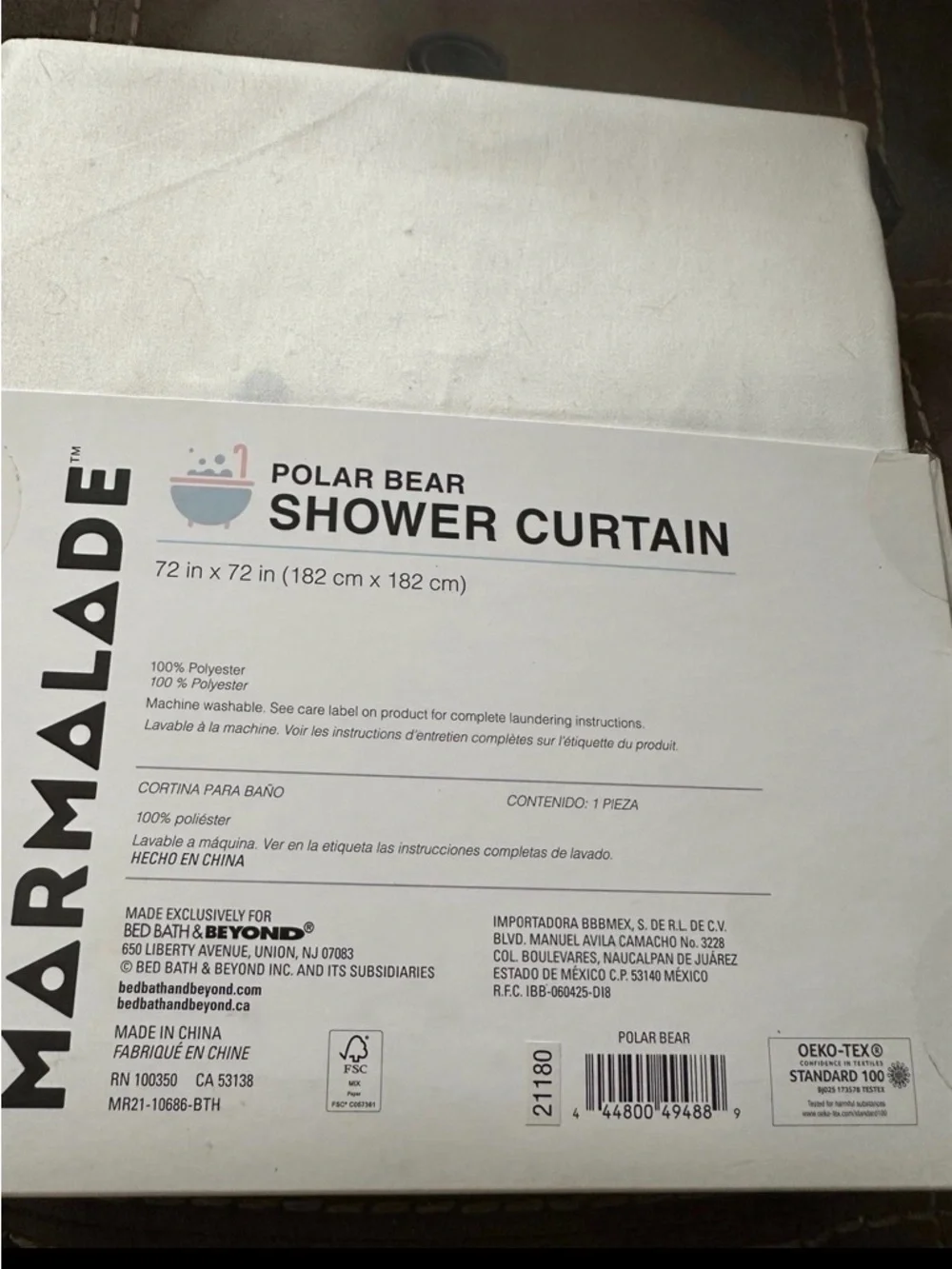 Marmalade Polar Bear Shower Curtain - White & Gray with Blue Trim